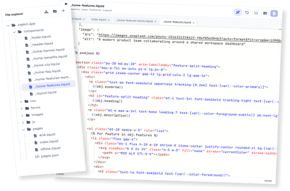 An image showing TailStatic liquid document and tree view in TailStatic dashboard