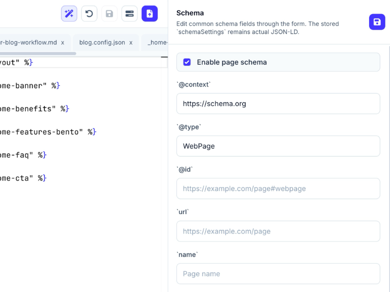 TailStatic dashboard showing SEO and accessibility checks